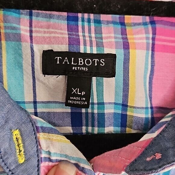 Talbots Womens XLp Button Up Pastel Plaid Preppy Academia Spring Chambray Easter - Picture 4 of 8